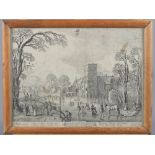 Jan Van Velde: a 17th century engraving "Januarius" emblematic of Winter, in pine strip frame