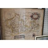 Norden's Sussex: a 17th century hand-coloured map, in ebonised and gilt frame