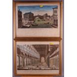 A pair of 18th century hand-coloured prints, Italian scenes, in strip frames