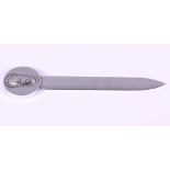 A French Christofle Coll-Gallia silver plated letter opener, the finial decorated African bust and