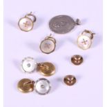 A pair of 18ct gold, diamond and mother-of-pearl cufflinks, five 9ct gold dress studs, various,