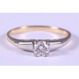 A yellow and white metal diamond solitaire ring, 0.4ct approx, size Q