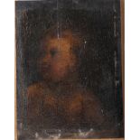 An 18th century oil on panel portrait of a child, 10" x 14", unframed, and one other panel, building
