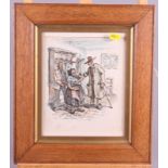 Gerald Palmer: a pen and ink sketch "The Landlord's Visit", in oak strip frame, 7" x 8 1/2", and C