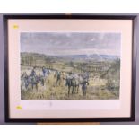 Lionel Edwards: a signed hunting print, in ebonised frame, John Leech: a colour print, huntsmen,