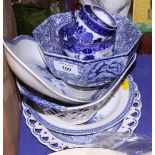 A quantity of 19th century blue and white pottery and porcelain, various, including Spode,