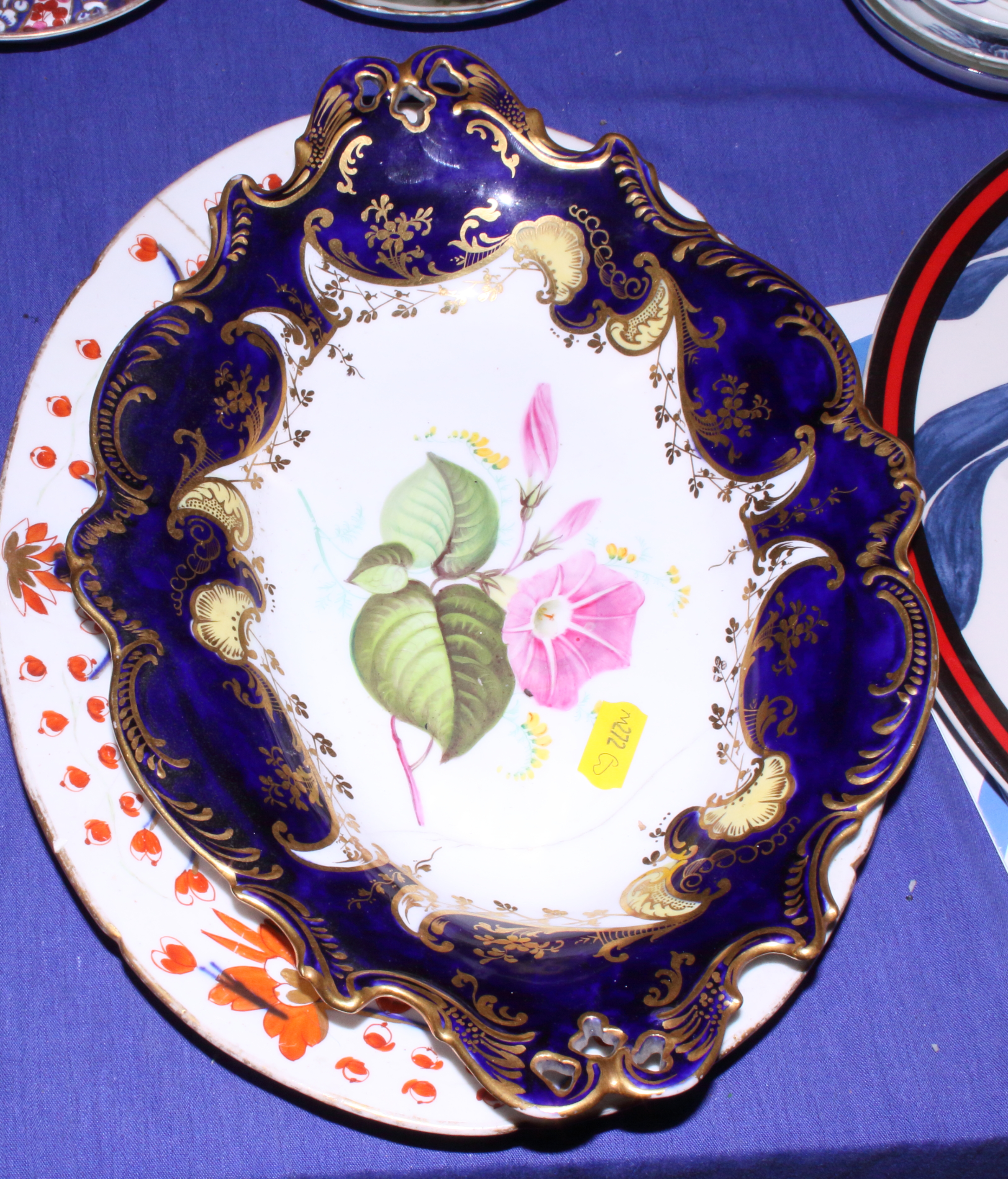 A 19th century Derby "Tree" pattern oval meat plate and side plate, a Wedgwood plate decorated - Image 6 of 7