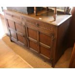 A 17th century design oak dresser, the base fitted two drawers and lower cupboard enclosed two
