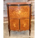 A Louis XVI design decorated rosewood, walnut and floral marquetry fall front cocktail cabinet