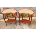 A pair of Louis XV design marble top kidney-shaped two-tier occasional tables with gilt metal