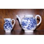 A late 18th century Worcester porcelain "Fence" pattern teapot, 6" high, and a similar milk jug, 3
