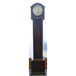 An early 20th century oak long case clock, with barley twist and beaded detail, 52" high