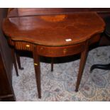 A George III mahogany fold-over top card table, the top inlaid paterae and festoons, 36" wide