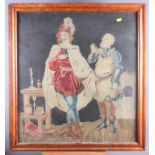 A 19th century Berlin woolwork panel, in maple frame, a smaller framed tapestry, girl with a cat and
