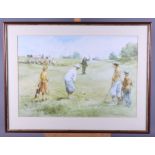 Four golfing prints, various