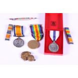A WWI service and Victory Medal pair to 62286 PTE.W.G.Willis R. Fus, three ribbons, a cap badge