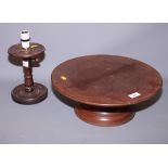 A mahogany Lazy Susan, 15" dia, and a polished mahogany table lamp