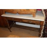 A 19th century oak and marble top washstand, fitted two drawers, 48" wide