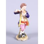 An 18th century Derby porcelain figure of a flute player (one hand restored), 4 1/2" high