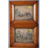 A collection of 19th century coloured prints, in maple frames