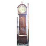 A George III long case clock in mahogany case with arched top hood, circular brass dial with