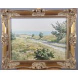 Eric Tansley?: a 20th century oil, cliff top path, 12" x 15", in swept gilt frame