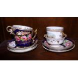 Four 19th century porcelain cups and saucers including Coalport, decorated with flowers on a