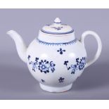 A 19th century Liverpool porcelain globular-shaped teapot, decorated with sprigs of flowers, 7 1/