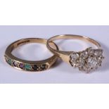 A 9ct gold stone set 'Dearest' ring, size M, and a 9ct gold stone set cluster ring, size S