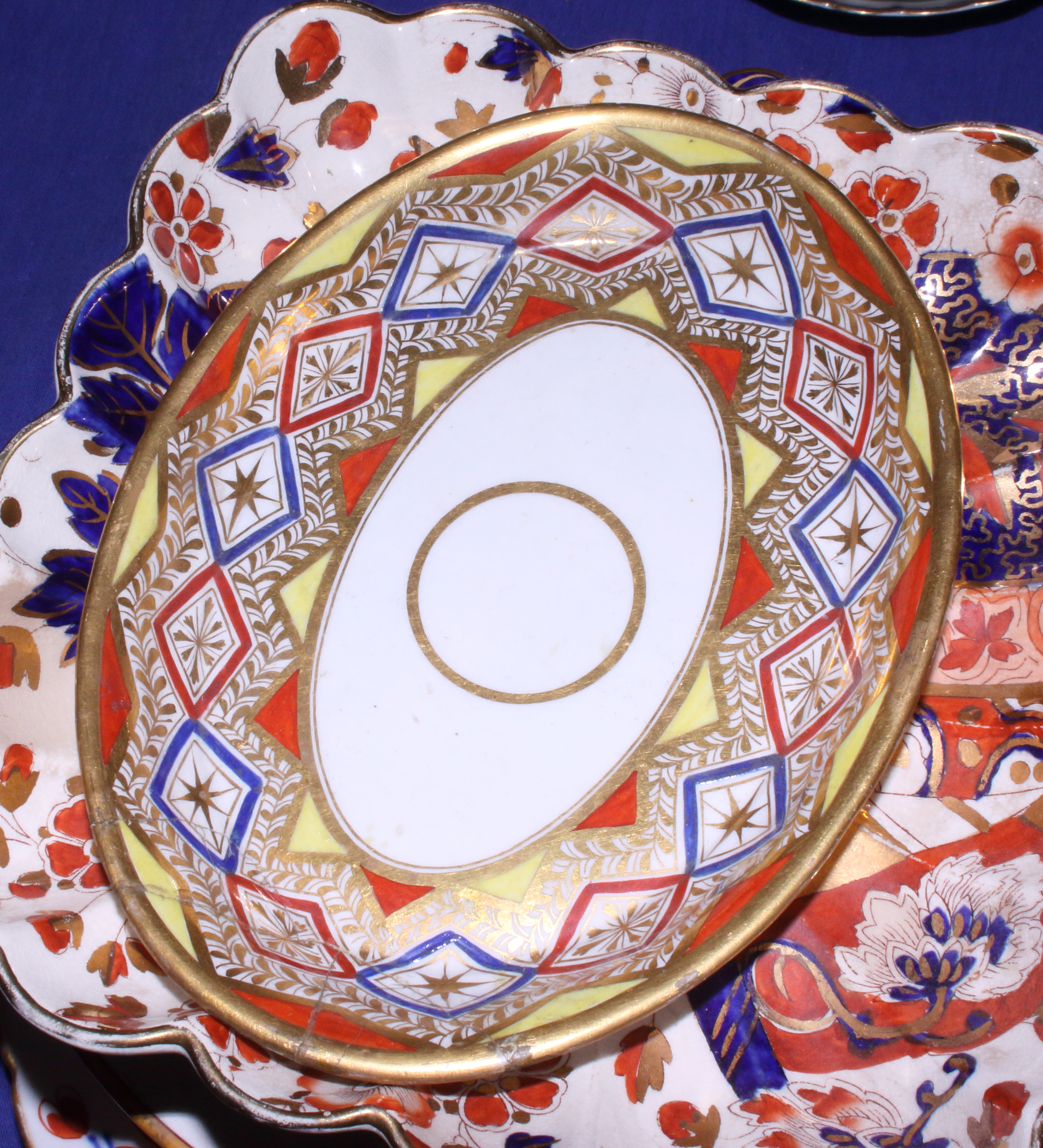 A 19th century Derby "Tree" pattern oval meat plate and side plate, a Wedgwood plate decorated - Image 3 of 7