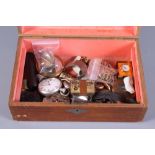 A box of assorted costume and other jewellery and watches, including a silver cased open faced