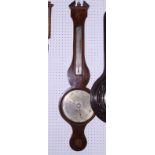 A late 18th century syphon tube barometer and thermometer, in mahogany case inlaid satinwood