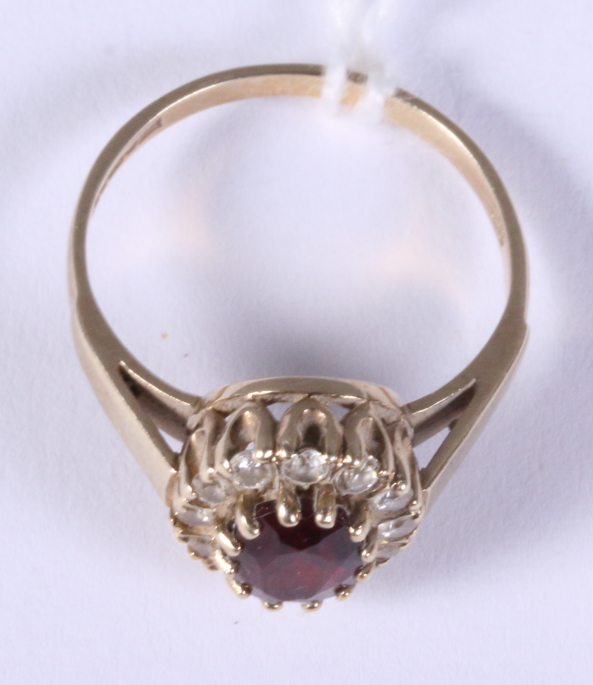 A 9ct yellow gold garnet and white sapphire cluster ring, size J - Image 2 of 2