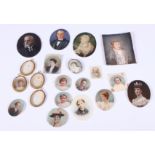 A quantity of 19th century and later portrait miniatures of ladies and gentlemen, mainly on ivory,