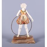 Ferdinand Preiss: patinated bronze and ivory "German hoop girl", on onyx base, 8 1/4" high overall