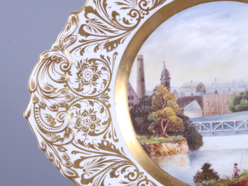 A 19th century Stevenson & Hancock Derby porcelain plate, the central panel painted by H S - Image 3 of 8
