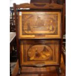 A two-tier folding cakestand with plateaux decorated Dutch marquetry panels and a poker work