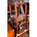 A George III mahogany washstand, fitted drawer to undershelf and undertier, 13" square