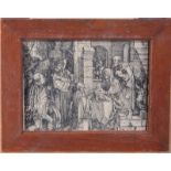 After Durer: a wood engraving, adoration of the Magi (fragment), 7 1/2" x 5 1/2", in pine frame