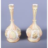 A pair of mid Victorian Royal Worcester blush ivory porcelain bottle vases, shape number 859, each