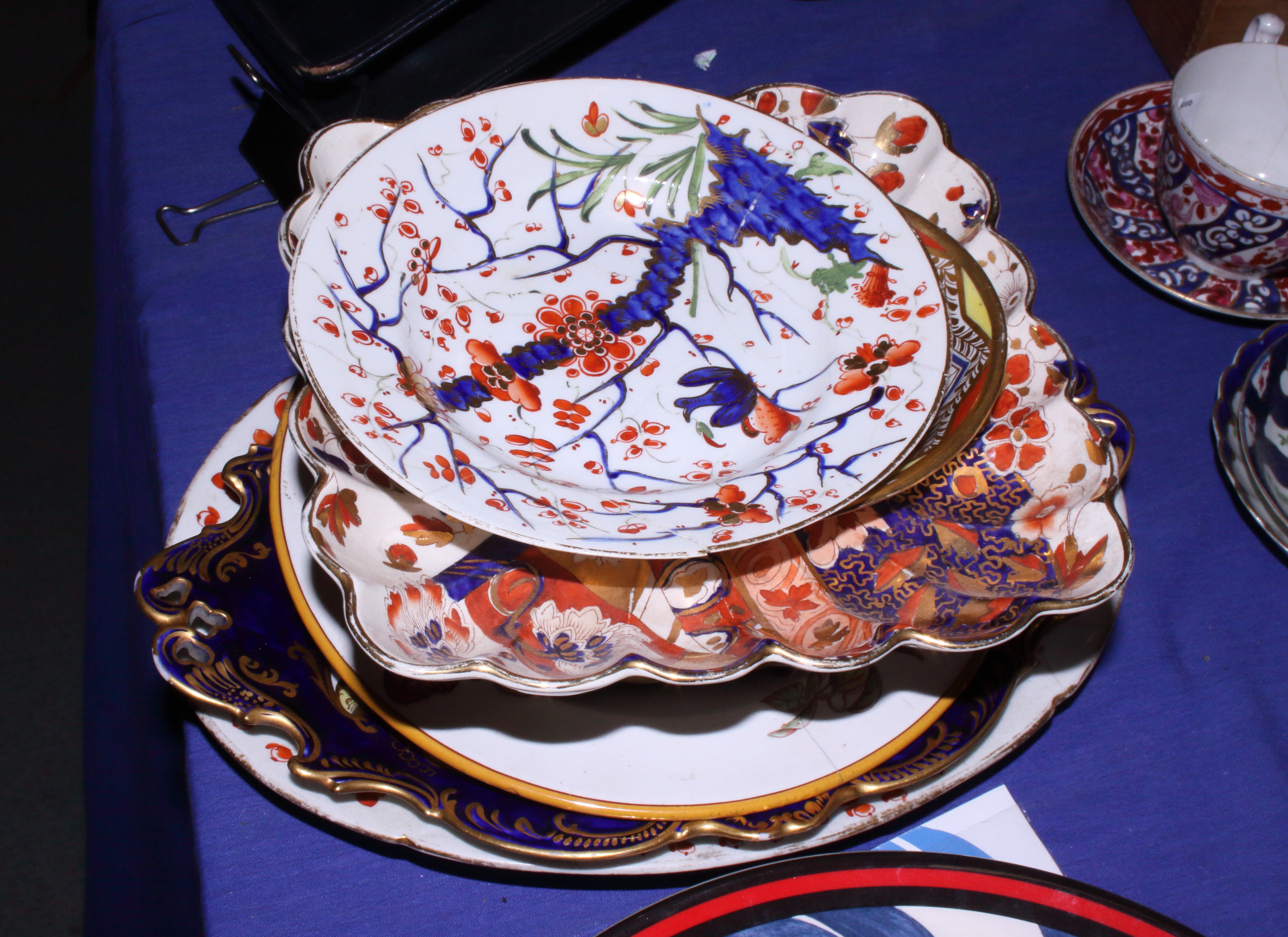 A 19th century Derby "Tree" pattern oval meat plate and side plate, a Wedgwood plate decorated