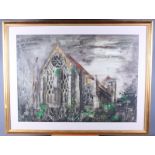 John Piper: a coloured print, Dorchester Abbey, 22" x 31", in gilt frame