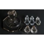 A cut glass desk weight and six Victorian pressed glass door knobs
