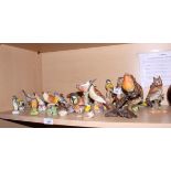A collection of Royal Worcester bone china garden bird ornaments, various, a Crown Staffordshire