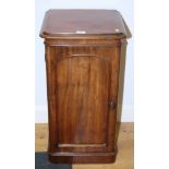 A Victorian mahogany pedestal bedside cabinet enclosed plain arched panel door, 15 1/2" wide