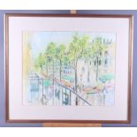 Nina Carroll: watercolour, French street scene, 15" x 19", in gilt frame, Valerie Petts: