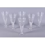 A set of six Stuart crystal wine goblets with conical bowls and cut decoration, 8 1/2" high