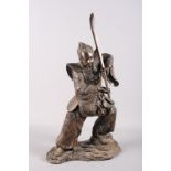 A Japanese bronze figure of a samurai, 23" high