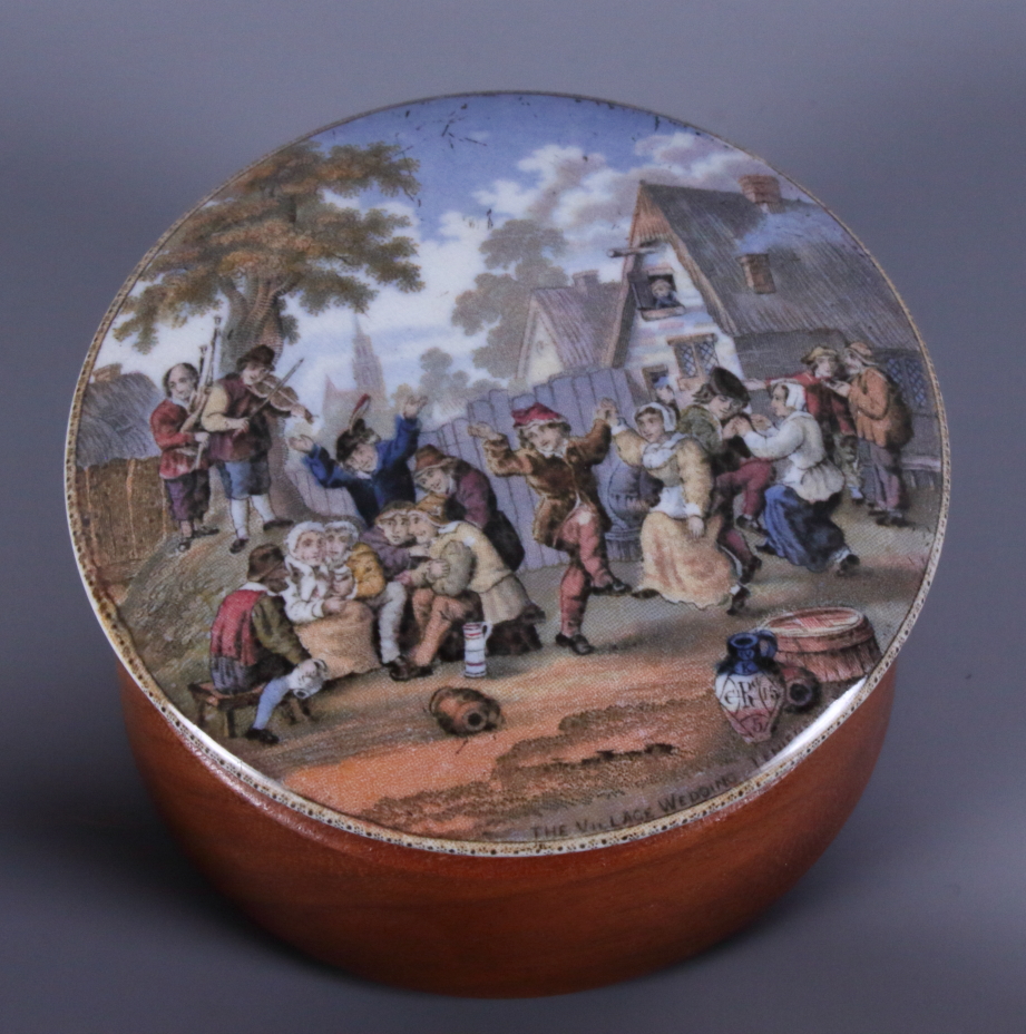 Four 19th century Prattware pot lids including The Times, Low Life, The Village Wedding, Teniers - Image 4 of 11