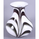 An Italian? mid 20th century black and white studio glass baluster vase, 12" high